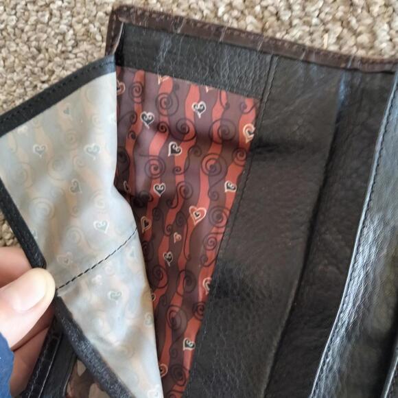 Brighton Vintage Wallet Leather Croc Embossed Black Brown Bi-Fold - Picture 4 of 9